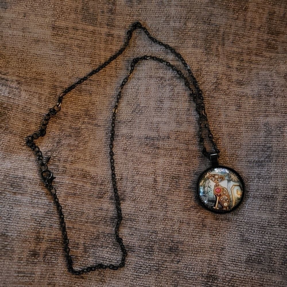 Black Steampunk Kitty Cat Pendant Necklace…